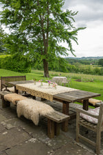 Wooden oak garden table with 2x wooden oak benches