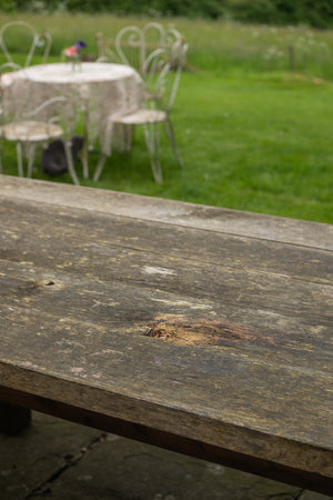 Wooden oak garden table with 2x wooden oak benches