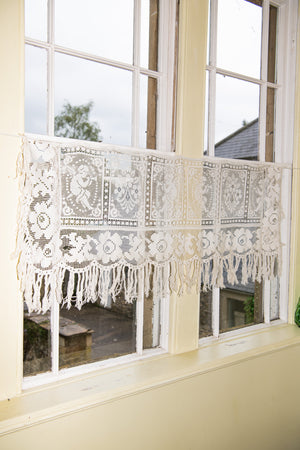 Vintage crochet cafe curtain