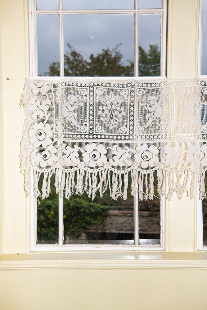 Vintage crochet cafe curtain