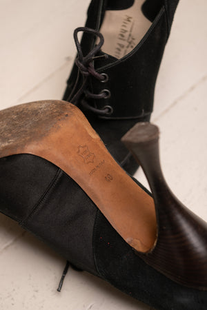 Michael Perry Black Satin Lace up high heeled shoes