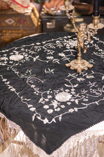 Antique black floral piano shawl