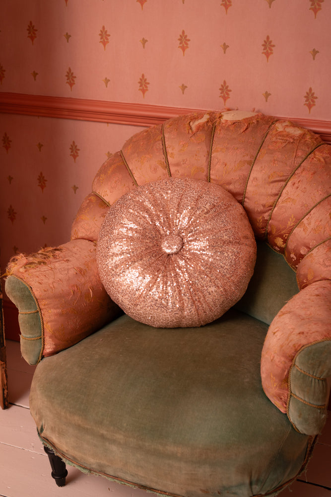 Trash Velvet x Pearl Lowe Pink Sequin Round Cushion