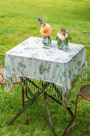 Vintage floral beaded tablecloth