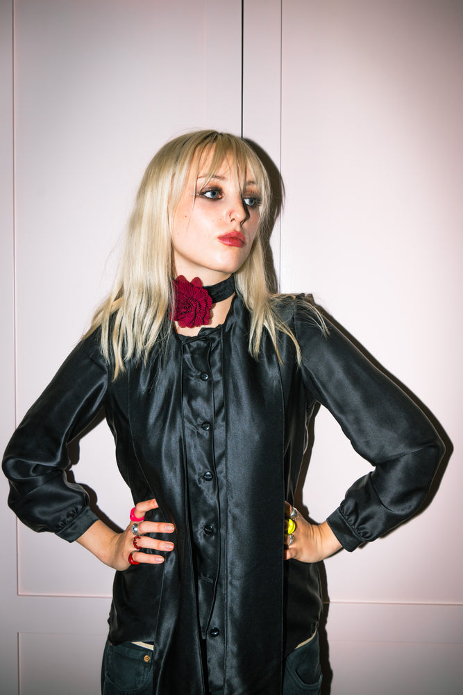 Burgundy detachable flower on Velvet collar