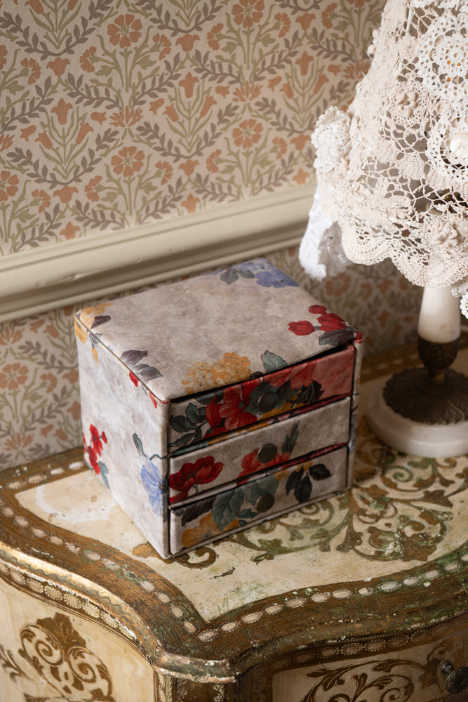 Antique french floral fabric drawers