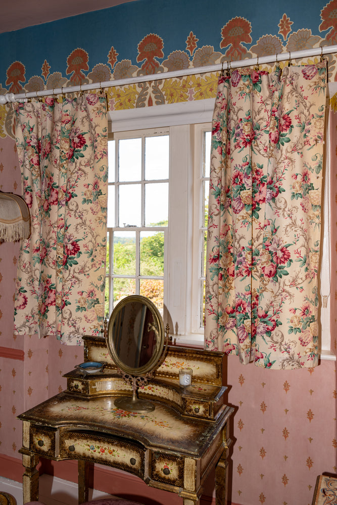 Antique French floral pair of curtains
