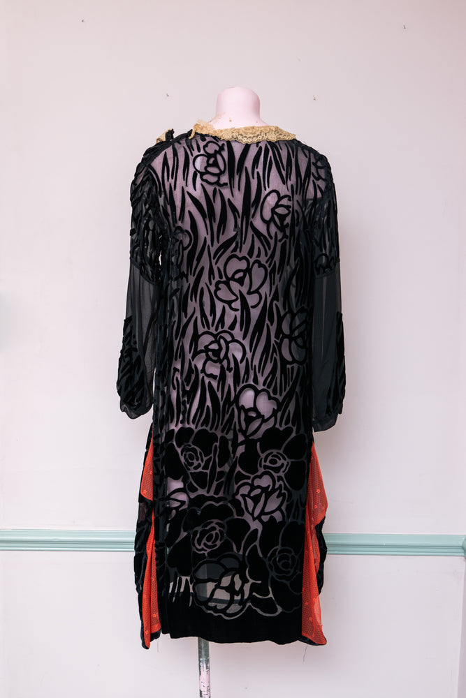 Antique black lace Edwardian dress with lace collar