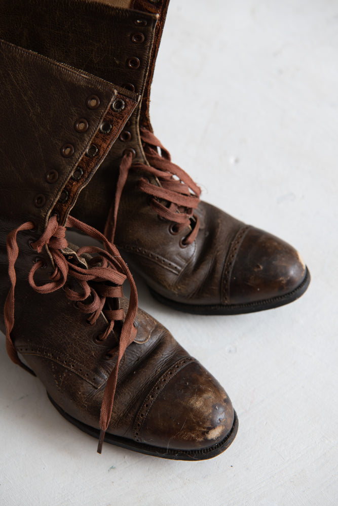 Antique Victorian Brown lace up boots