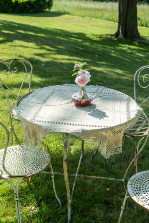 Antique lace and cotton tablecloth