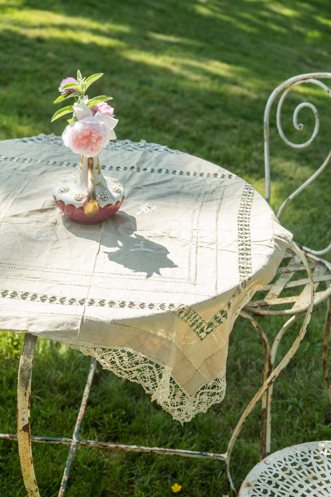 Antique lace and cotton tablecloth