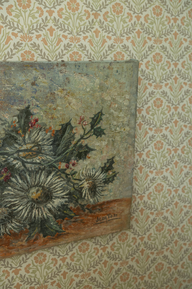 Antique French Daisy oil painting