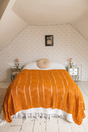 Vintage burnt orange crochet bedspread