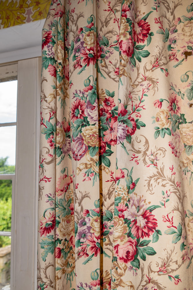 Antique French floral pair of curtains