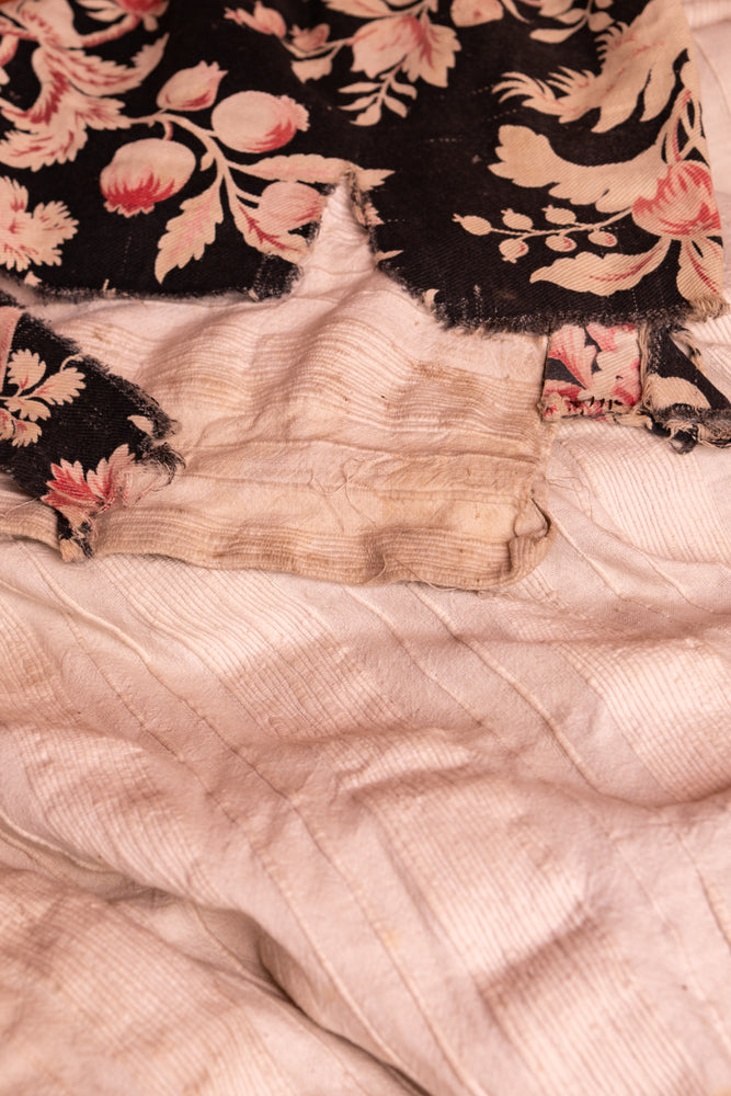 Antique lined black floral curtain