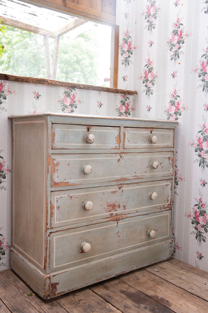 Large antique grey chest of drawers