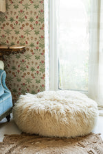 Vintage cream round pouffe