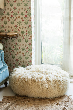 Vintage cream round pouffe