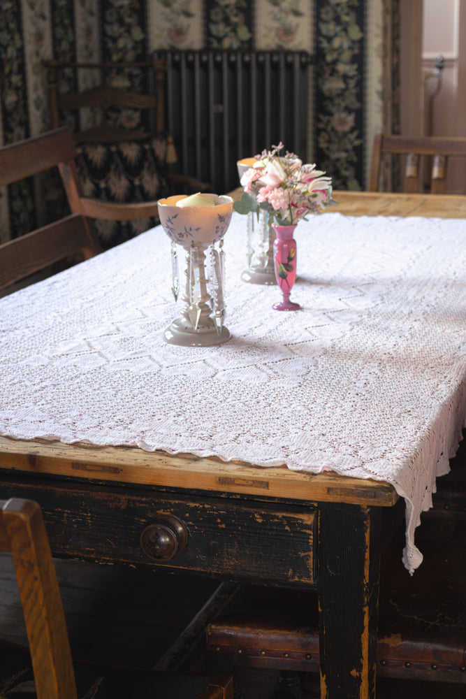 Vintage pink crochet tablecloth