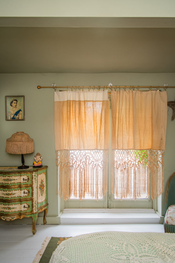 Antique fringe pair of curtains