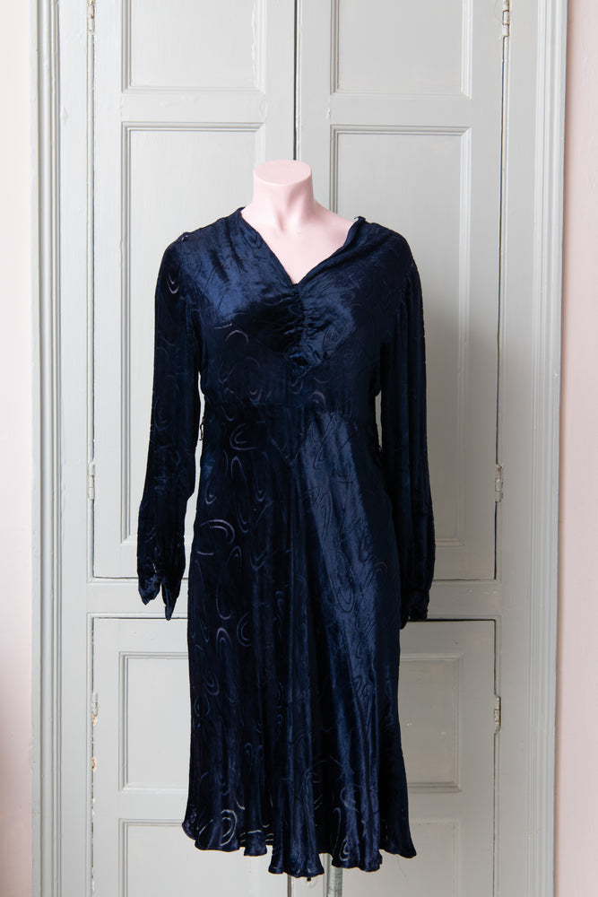 Vintage blue velvet knee length dress