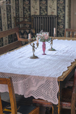 Vintage pink crochet lace tablecloth