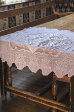 Antique pale pink cotton and lace tablecloth