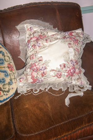 Antique floral and soft tulle cushion