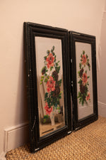 Antique Floral mirrors in black frames