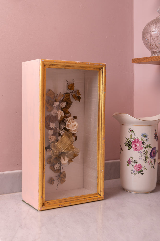 Antique glass box with faux flowers
