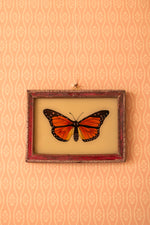 Vintage glass Butterfly picture in red frame