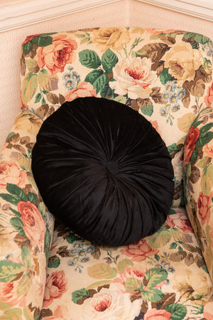 Black velvet round cushion