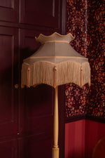 Antique 1920s standing lamp with large fringe shade