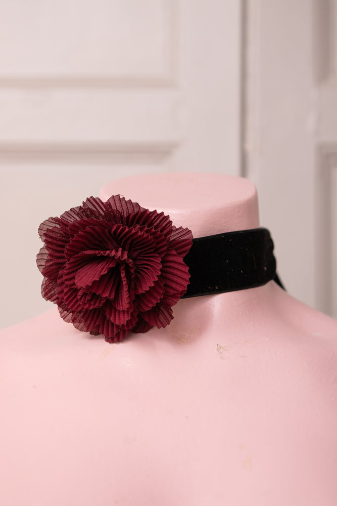 Burgundy detachable flower on Velvet collar