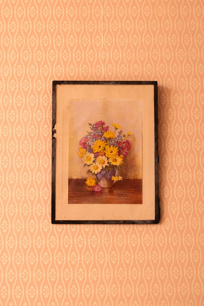 Vintage french floral print in old vintage frame