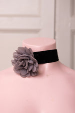 Grey detachable flower on Velvet collar