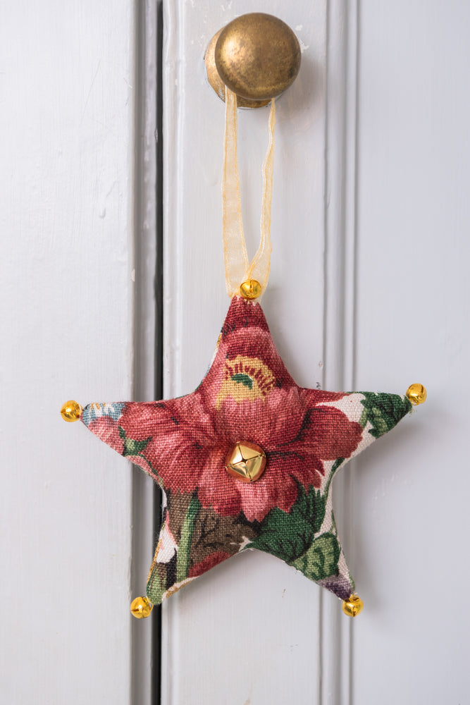 Vintage floral hanging star with gold bells