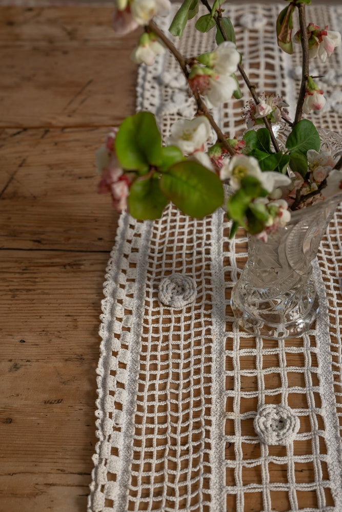 Antique French crochet fringe table runner