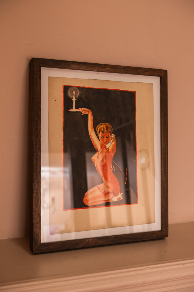 Vintage painting of a Girl in wooden frame