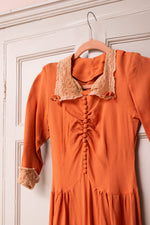 Vintage crepe dress with antique lace collar