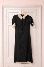Vintage 40s black crepe dress with cream collar