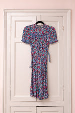 Vintage 1940s blue floral crepe dress