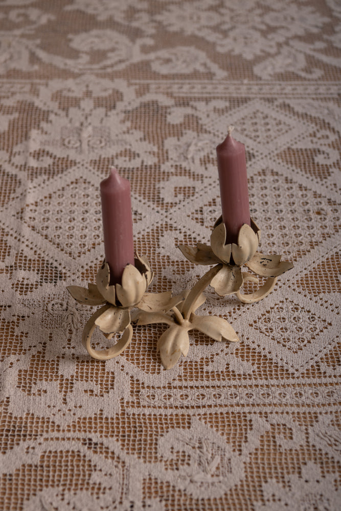 Antique cream metal candle holder