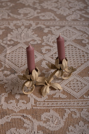 Antique cream metal candle holder