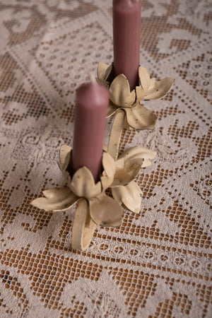 Antique cream metal candle holder