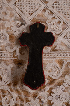 Antique red velvet & silver cross