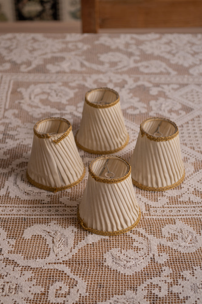 4 x Antique cream lampshades with gold trim