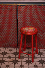 Antique red floral Bargeware stool