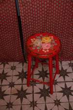 Antique red floral Bargeware stool