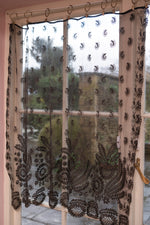 Antique black fine lace curtain panel